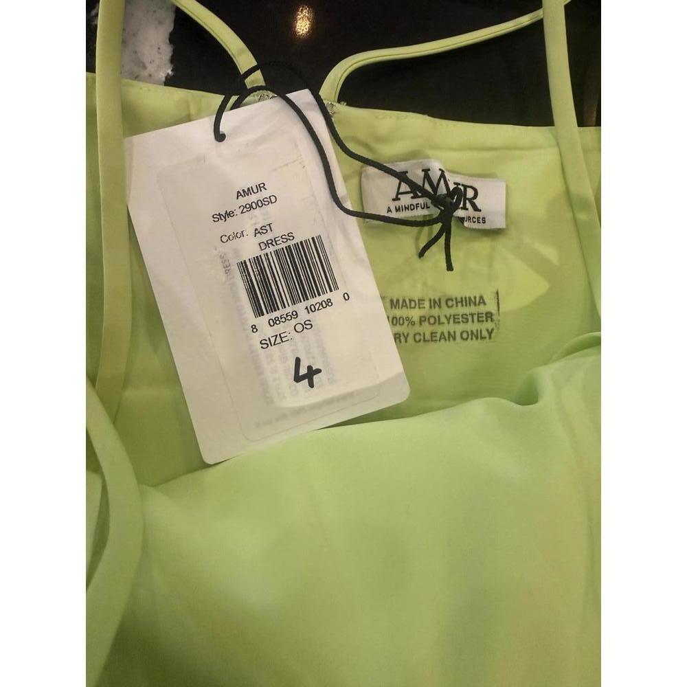 AMUR Krisley Pleated Satin Lime Green Midi Dress - Picture 9 of 12